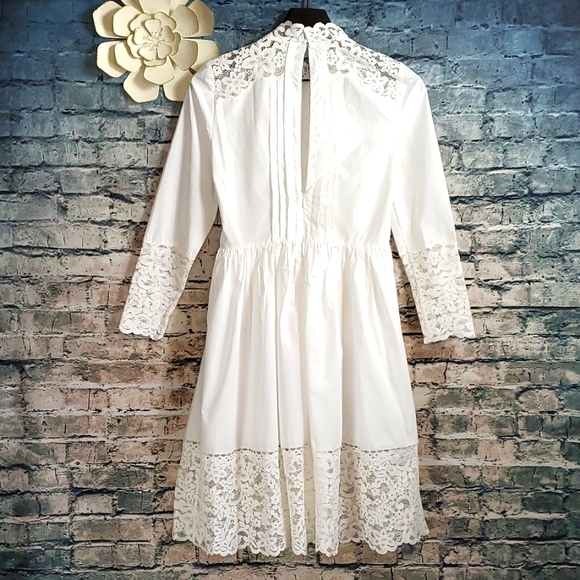 Sandro | Enja White Gypsy Boho Prairiecore Lace Trimmed Tea Dress - Picture 10 of 14